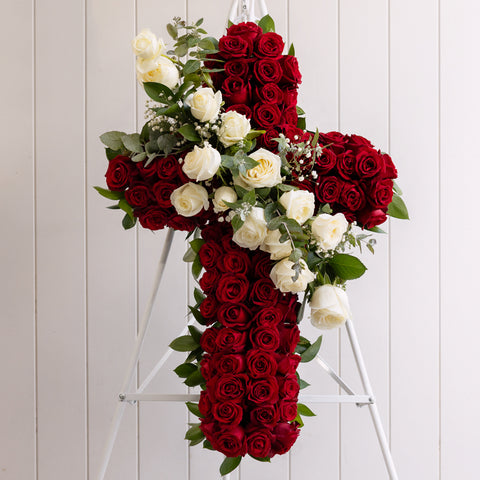 Red Rose Funeral Cross